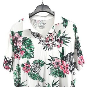 Under Armour UA Playoff‎ Polo Golf Shirt White Floral Hawaiian Pre-Owned Mens XL